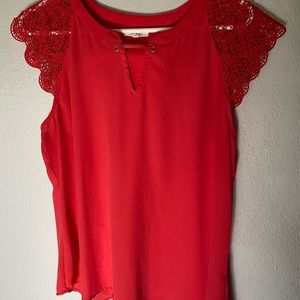 Coral semi-sheer top